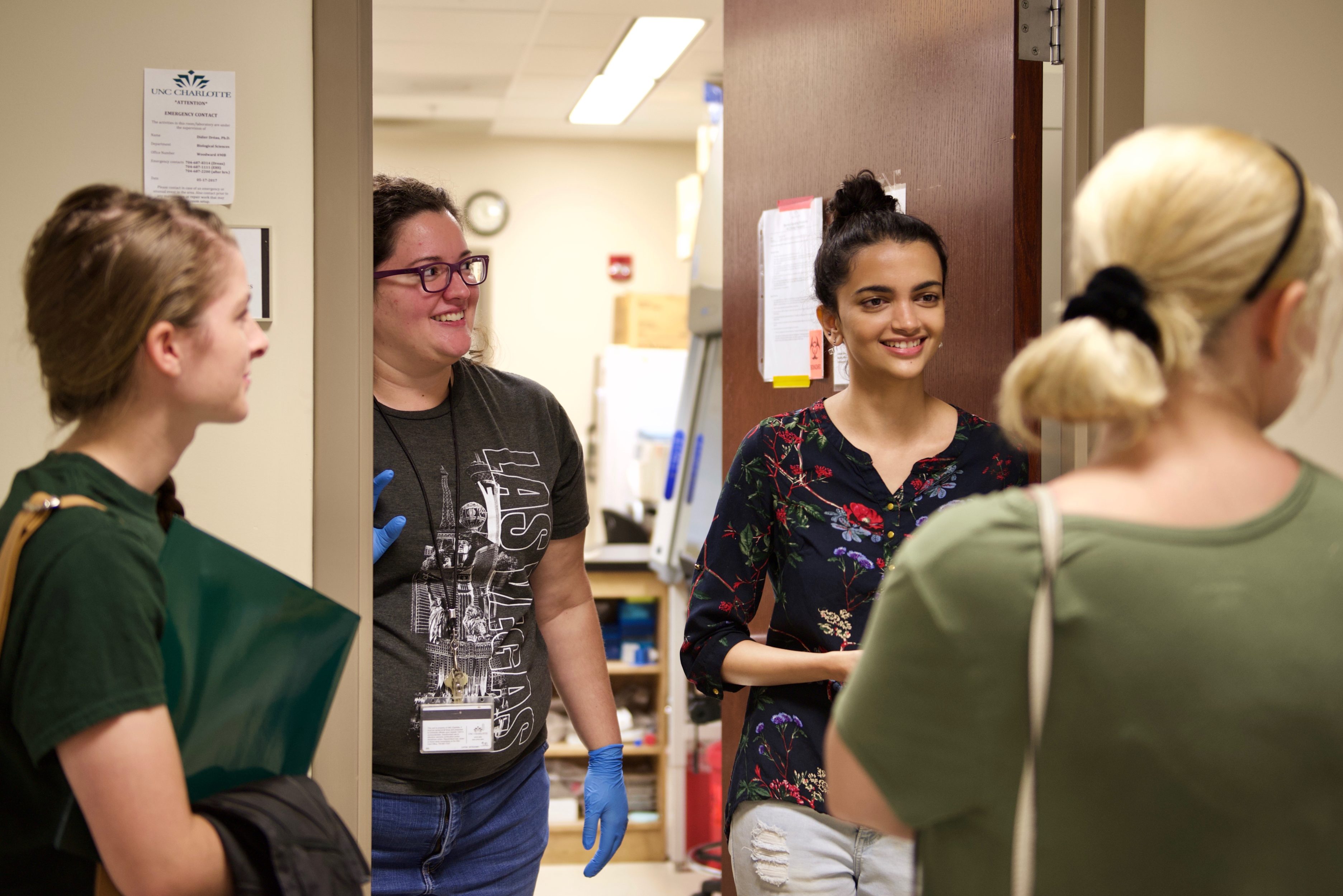 Students meeting in hallway